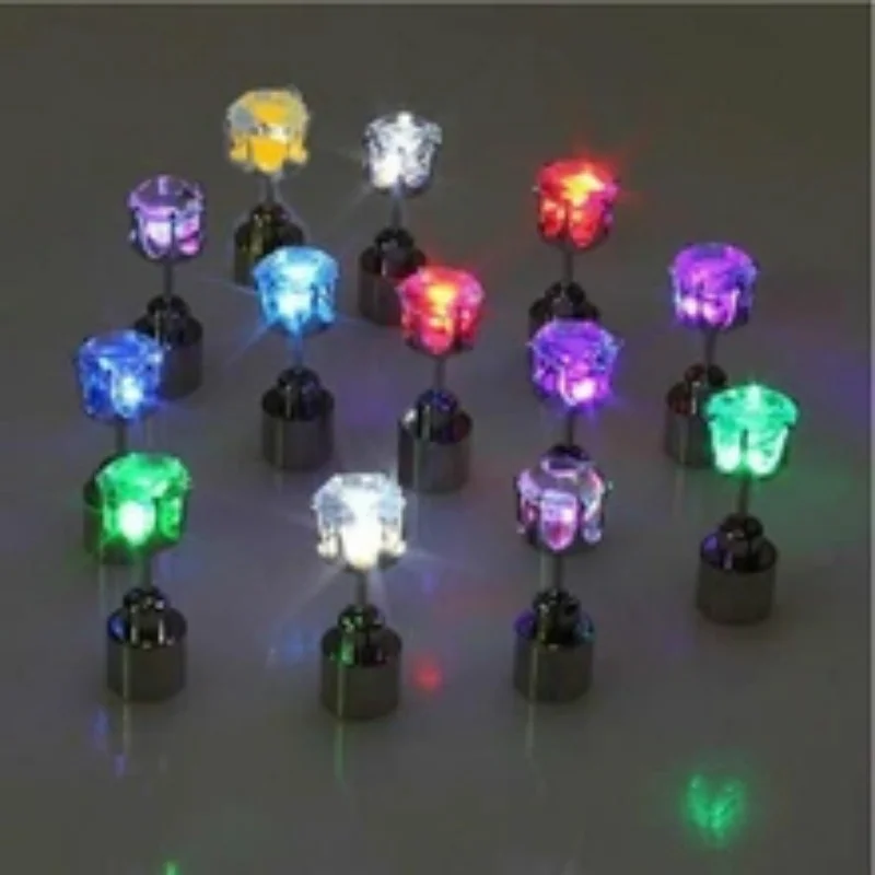 LED Earrings 1 Pair Boys Girls LED Light Christmas Gift Halloween Party Square Night Bling Studs Earring Led Party Music Festival Band