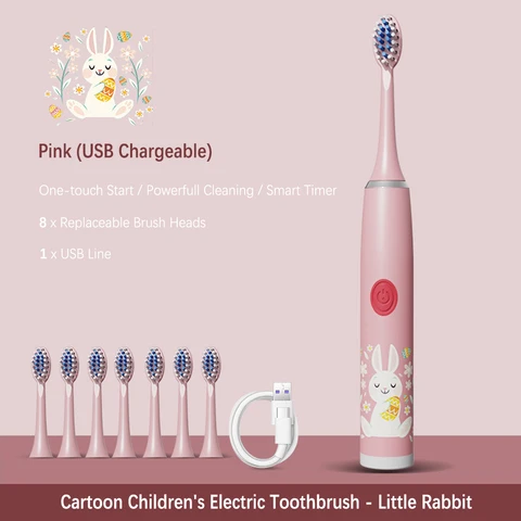 Electric Toothbrush For Kids Cartoon Panda Kids 8pc Replace Toothbrush Head 3-15 Age Ultrasonic Electric Toothbrush