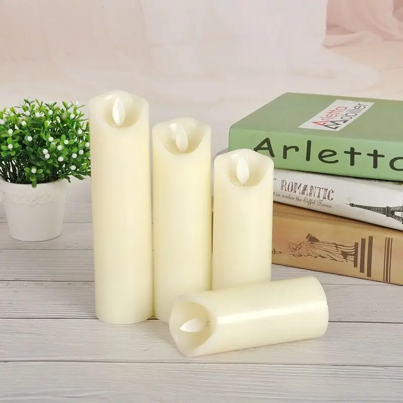 Set Of 4 Rechargeable Led Candle 5.3cm(dia.) Pillar Paraffin Wax Wavy
