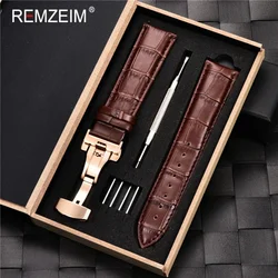 Luxury Calf Genuine Leather Watch Strap with Gift Box - 24mm (Brown(rose gold))
