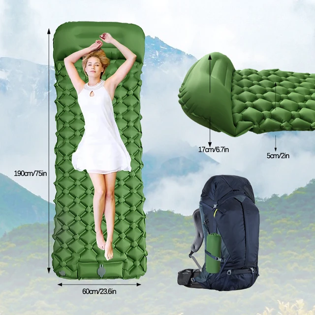 Outdoor Camping Inflatable Mattress Sleeping Pad with Built-In Pillow & Pump – Ultralight Air Mat for Hiking, Backpacking, and Travel 3