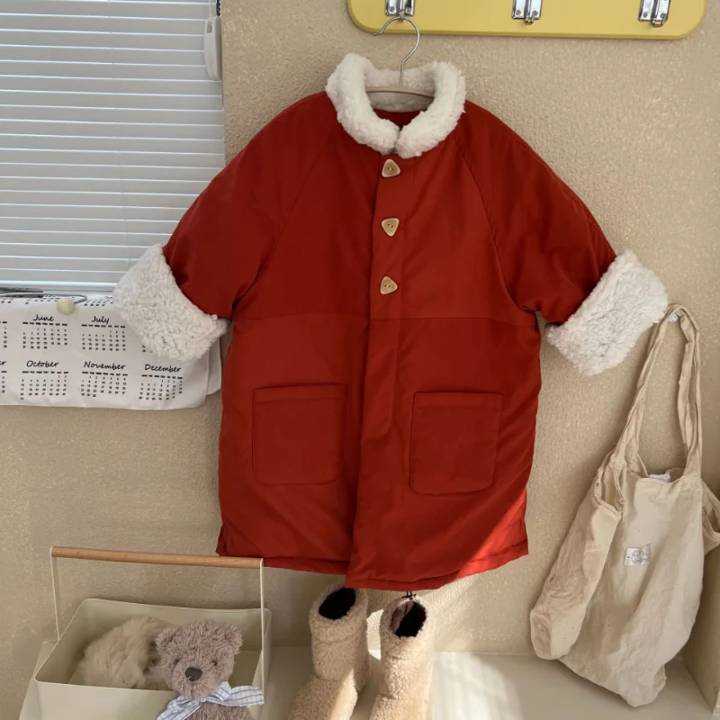 2022 Winter New Children&s Long Cotton Clothes Boys and Girls Lamb Wool Cotton Clothes Children&s Warm Cotton Jacket