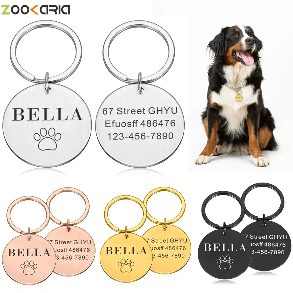 Nome Personalizzato Anti-Perso Idtag Inciso Record Tel Address Cat Puppy Personalizzato Paw Print Medal Pendant Dog Pet Collar Accessorio