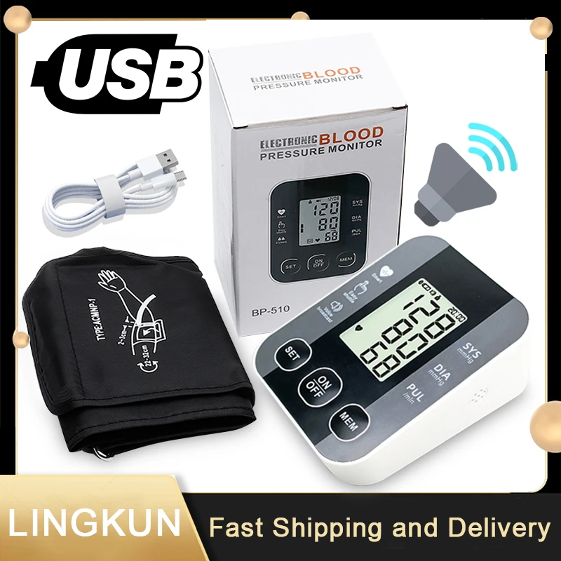 English Voice Digital LCD Tensiometers Blood Pressure Monitor Heart rate Meter Large Cuff Sphygmomanometer Portable Tonometer blood pressure monitor blood pressure meter