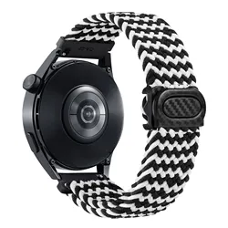 Nylon Braided Watch Strap - 20mm/22mm Adjustable Bracelet - Huawei GT4 46mm (Stripe Black White)