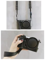 Professional Faux Leather Camera Half Case with Lanyard - Enhanced Protection and Style - Base Wrist (Black)