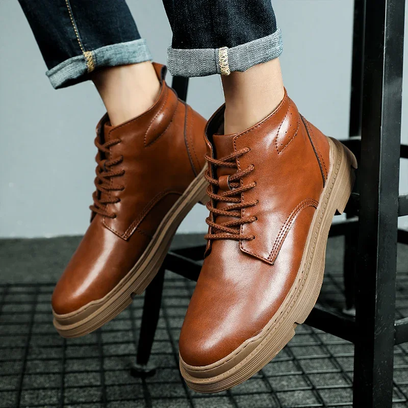 

Men New Luxury Brand Genuine Leather Boots Fashion Trends Business Social Office Dating Formal Party High Quality Leather Boots