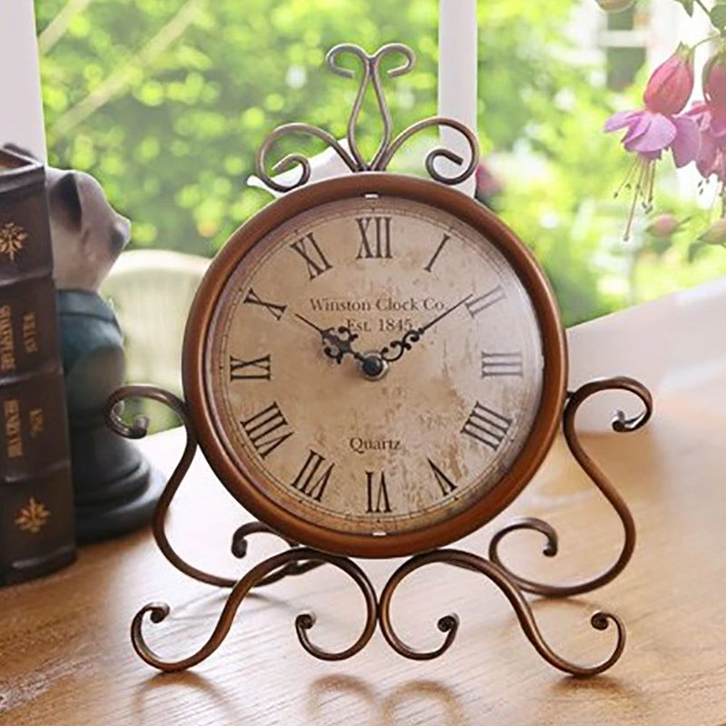 Metal Small Vintage Table Clock Home Decorative Ornaments Battery