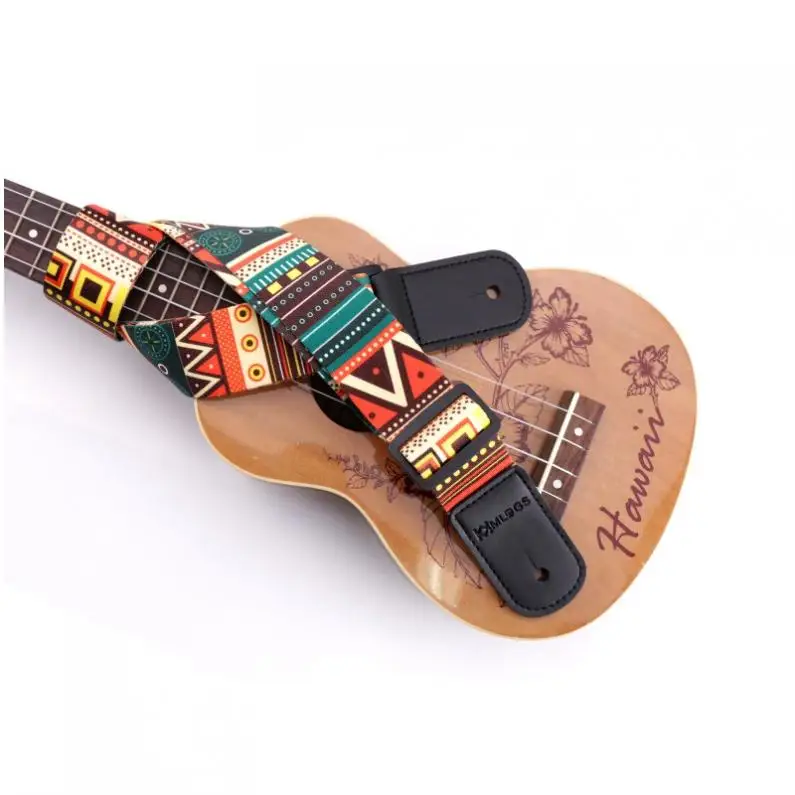 Ukulele Strap Soft PU Leather Head Adjustable Printing National Style Strap