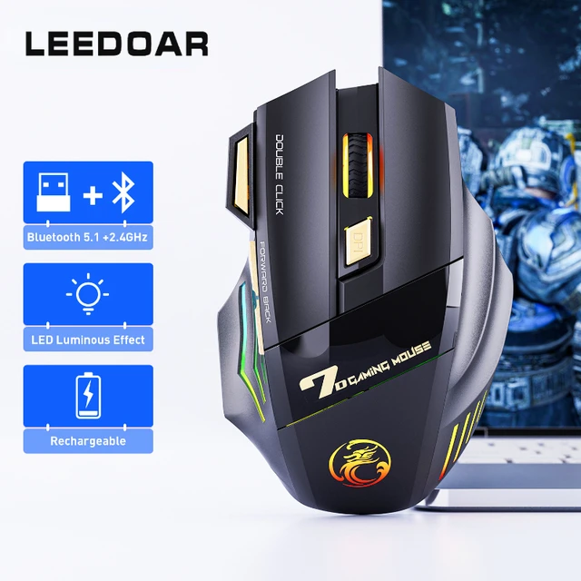 GW 2.4G and Bluetooth Wireless Mouse Silent Rechargeable Breathing Light 7 Keys DPI Adjustable Optical Sensor Mouse Game Office 1