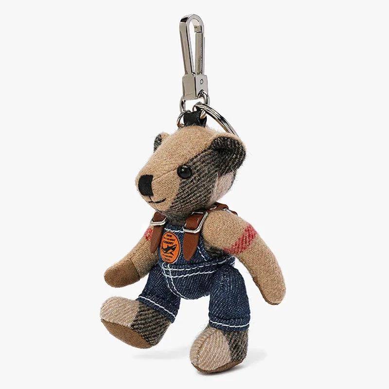 Adorabile Orsacchiotto Jeans Plaid Arto Rotazione Borsa In Cashmere Ornamento Portachiavi Per Auto