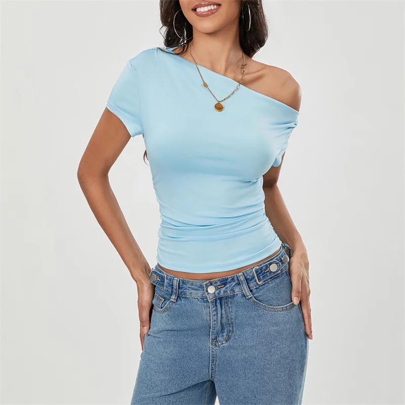 Top corto Y2K para mujer, ropa grunge de verano, camiseta fruncida sin mangas con hombros oblicuos, chaleco, ropa de calle de los años 2000
