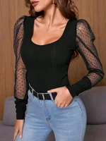 Debra Mesh Splicing Puff Long Sleeve Top 1