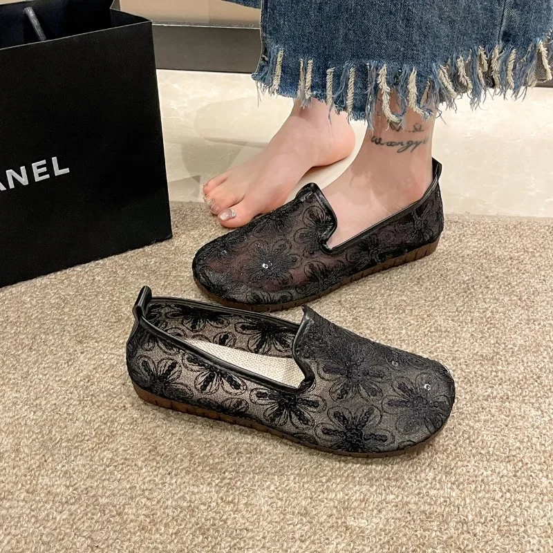 Ladies Shoes 2024 High Quality Shallow Women's Flats Fashion Sequins Daily Flats Women Hot Sale Round Head Solid  Flat Low Heels 5