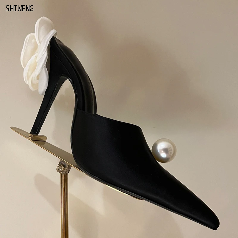 

2024 Spring Autumn Women Shoes Pointed Toe Thin Heel Pumps Elegent Pearl High Heel Office/Wedding Dress Shoes 42