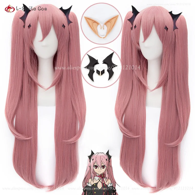 

Парик для косплея аниме Krul Tepes 90 см/110 см, розовый длинный с 2 конским хвостом, термостойкие синтетические волосы, женские парики на Хэллоуин + шапочка для парика