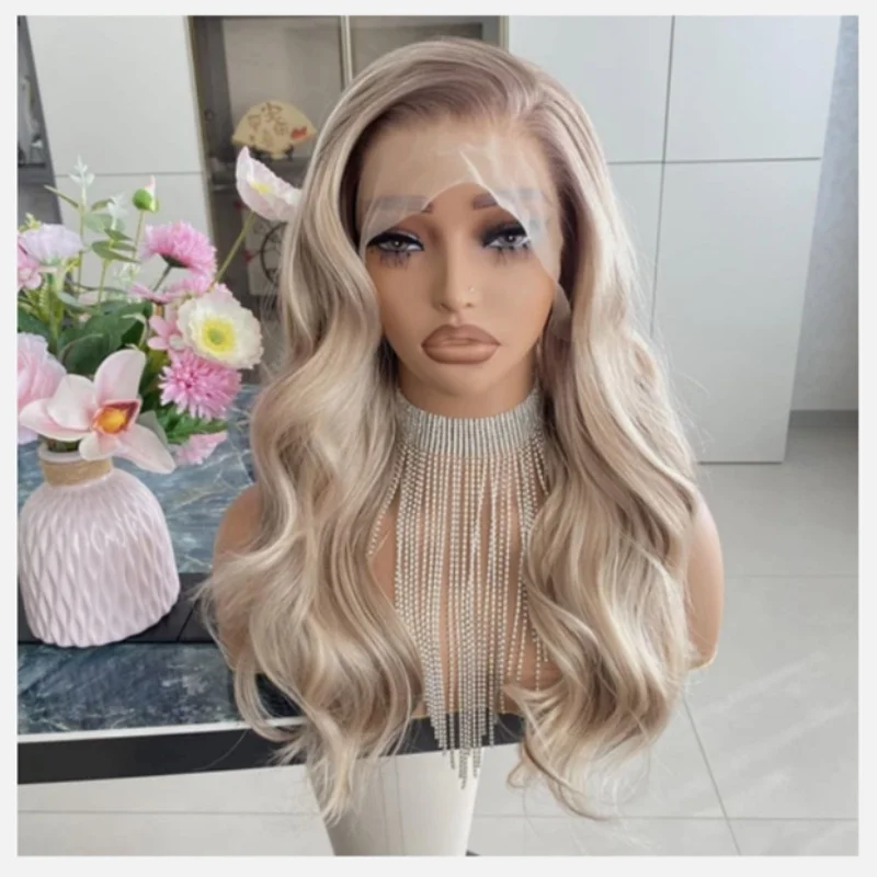 22 Inches Body Wavy Wigs Blonde Highlight Wavy Wigs For Women Synthetic Wig Natural Wig Long Layered Bohemian For Woman