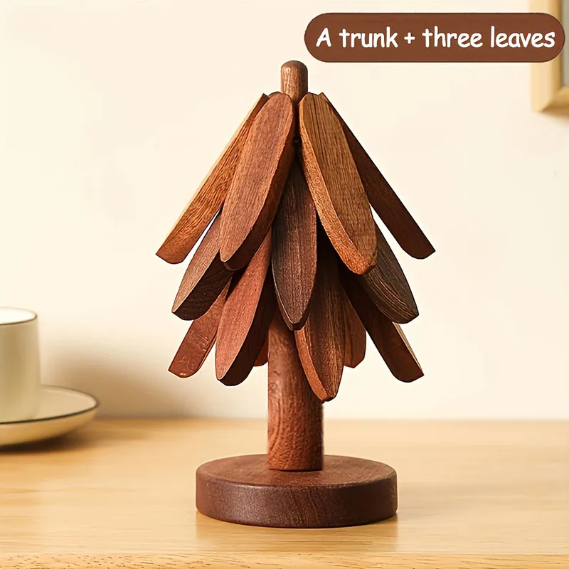 Bamboo Tree Design Heat-Resistant Wooden Trivet and Coaster Set