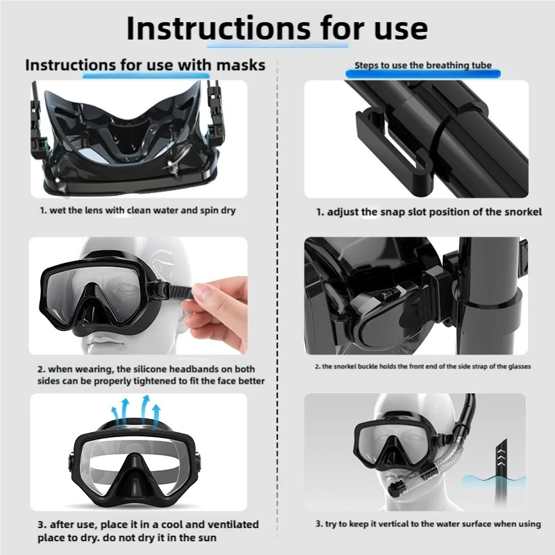 Dry Snorkel Set Diving Mask For Adults Tempered Glass Professional Panoramic Snorkeling Gear Swimming Training Snorkel Kit snorkeling diving mask,diving mask,snorkel set