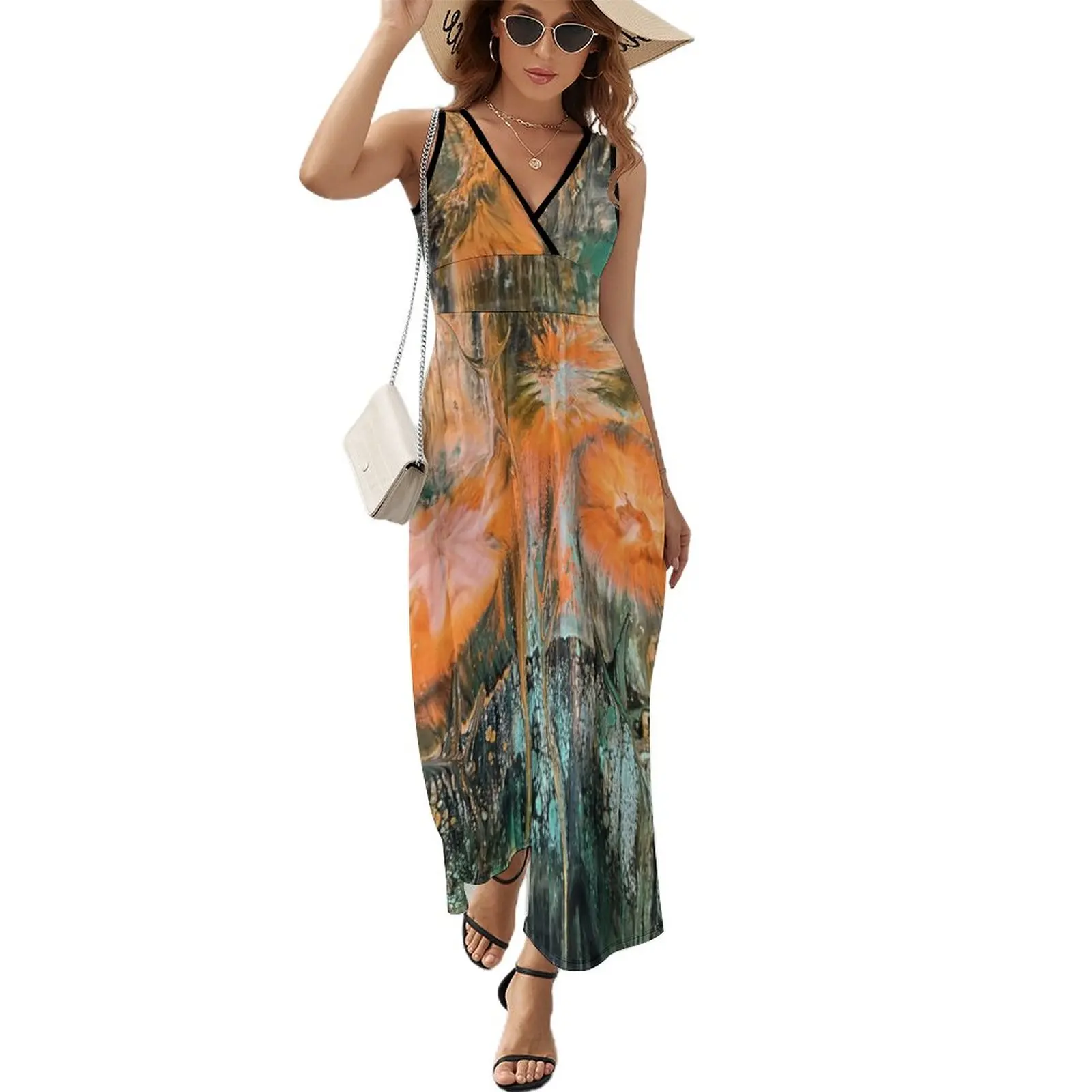 

SLB Designs abstract orange flowers Sleeveless Dress women's elegant loose dresses cute dress