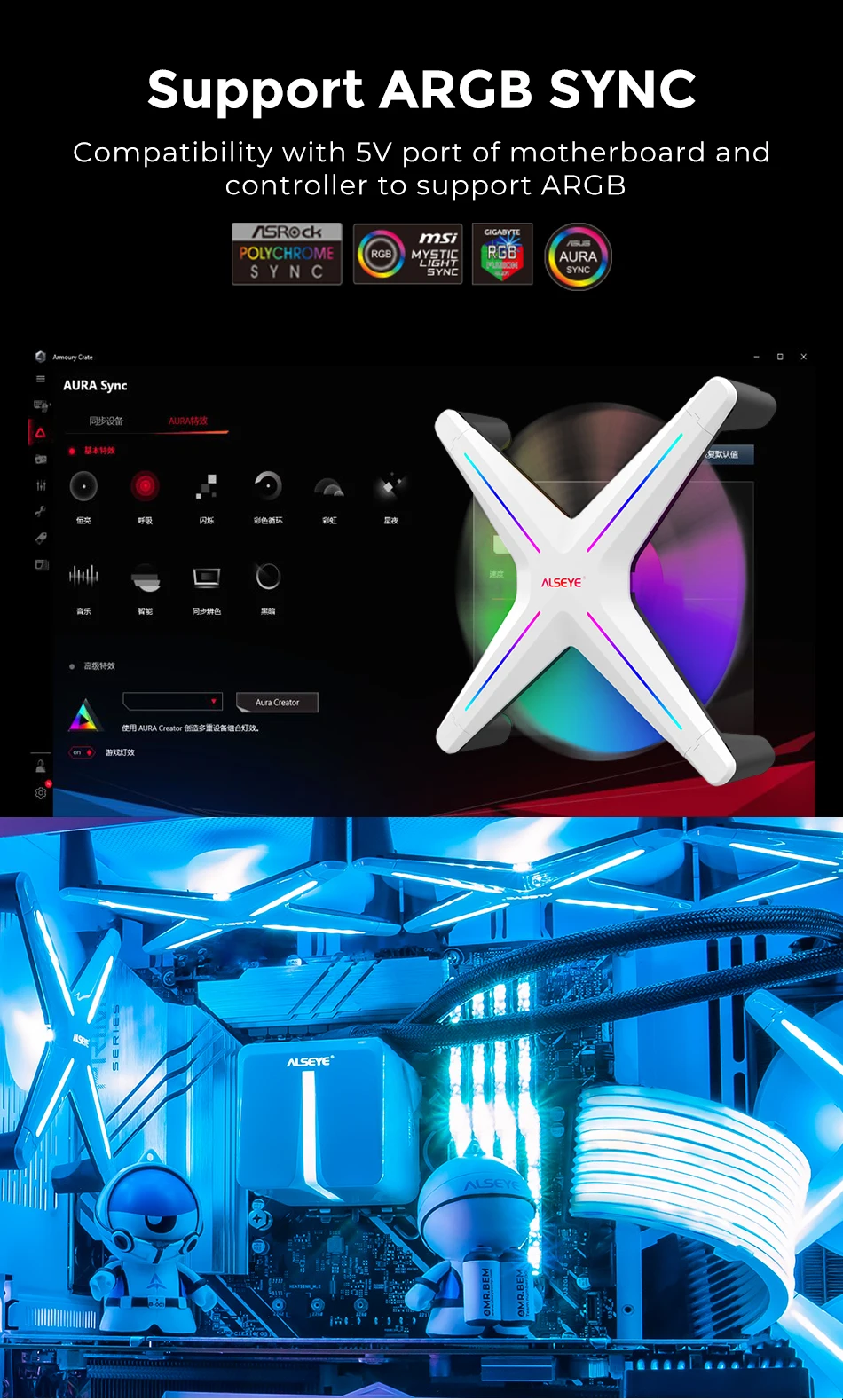 Ventilador de Refrigeração 120 mm Fan Pin 12v 26 Leds Ajustáveis 5v 3pin Rgb Controle Precisa Ser Usado com um Conjunto de Fan Alseye-x12 - Imagem 6