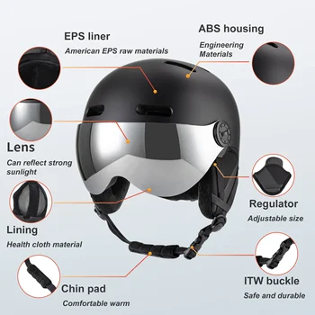 Seeker Ski Helmet with Goggles Winter Snow Helmet Outdoor Sports Alpine Skiing Skating Helmet Adult Men's and Women's Ski Helmet 3