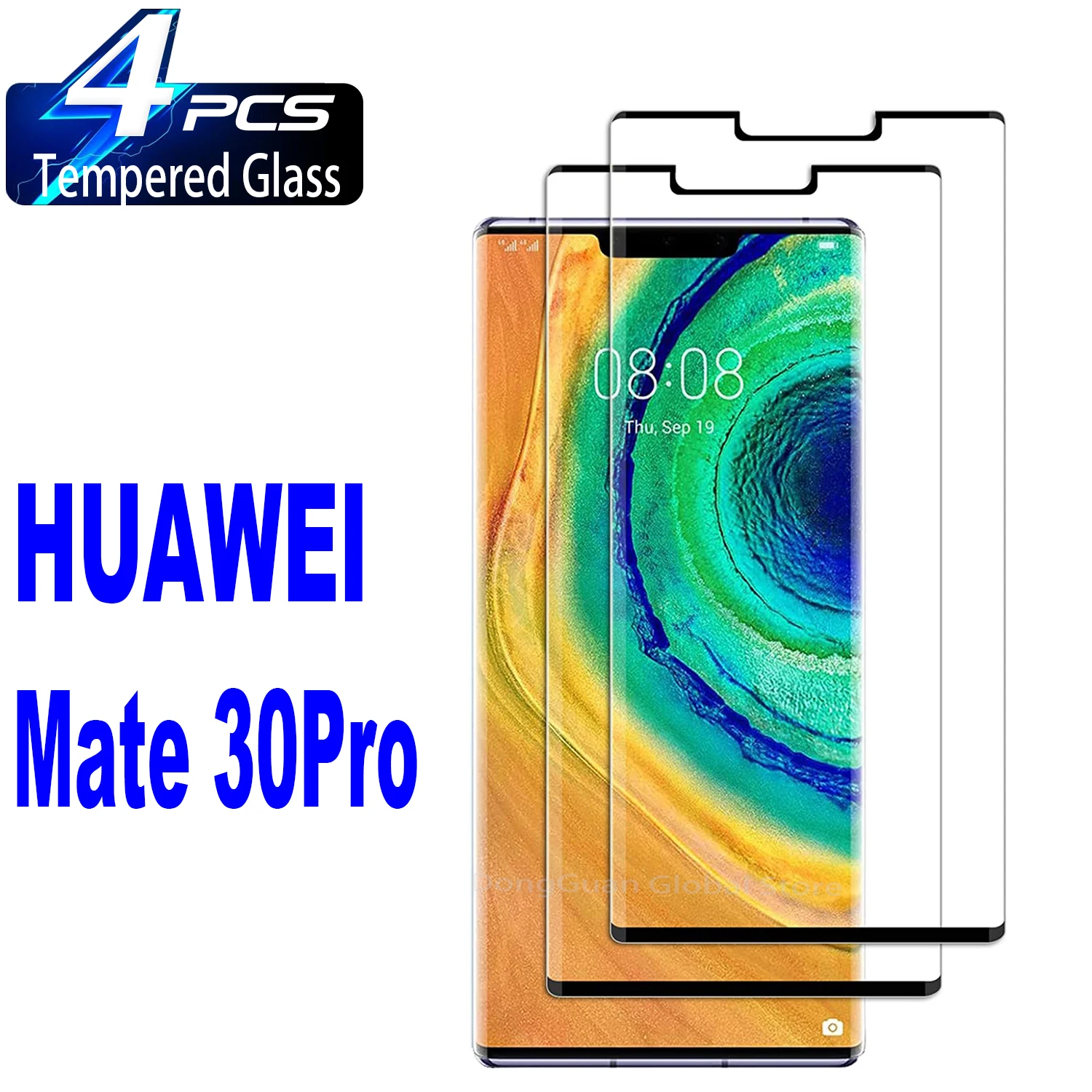 

4Pcs Curved Tempered For Huawei Mate 30 Pro Screen Protector Glass Film