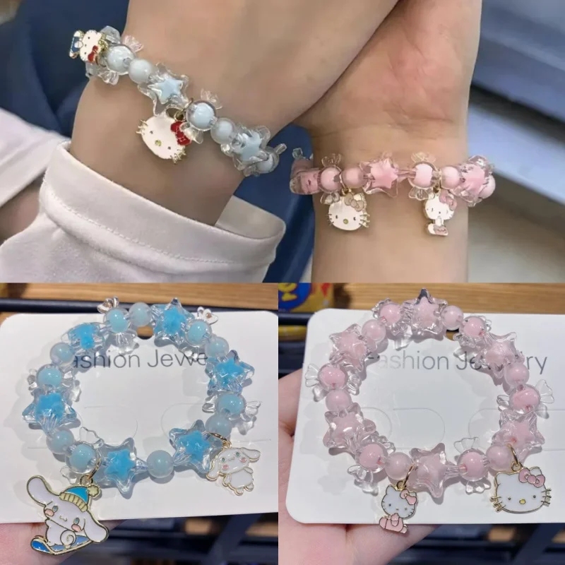 

Kawaii Bracelet Y2K HelloKittys Crystal Bracelet Melody Kuromi Cinnamoroll Bracelets for Girls Ornaments Couple Friend Gift
