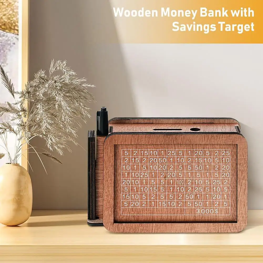 

Kids Wooden Piggy Bank Natural Wood Money Saving Tool Wooden Piggy Bank Money Box with Cash Vault Savings Target for Kids