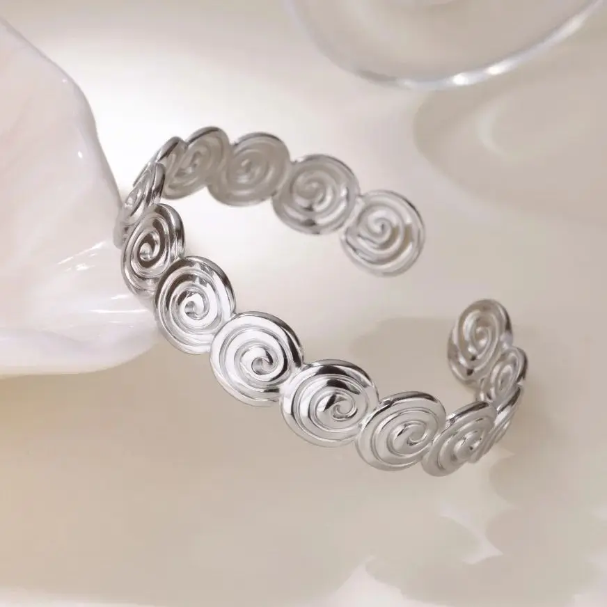 Threaded Bangle For Women Geometric Opening Stainless Steel Bracelet