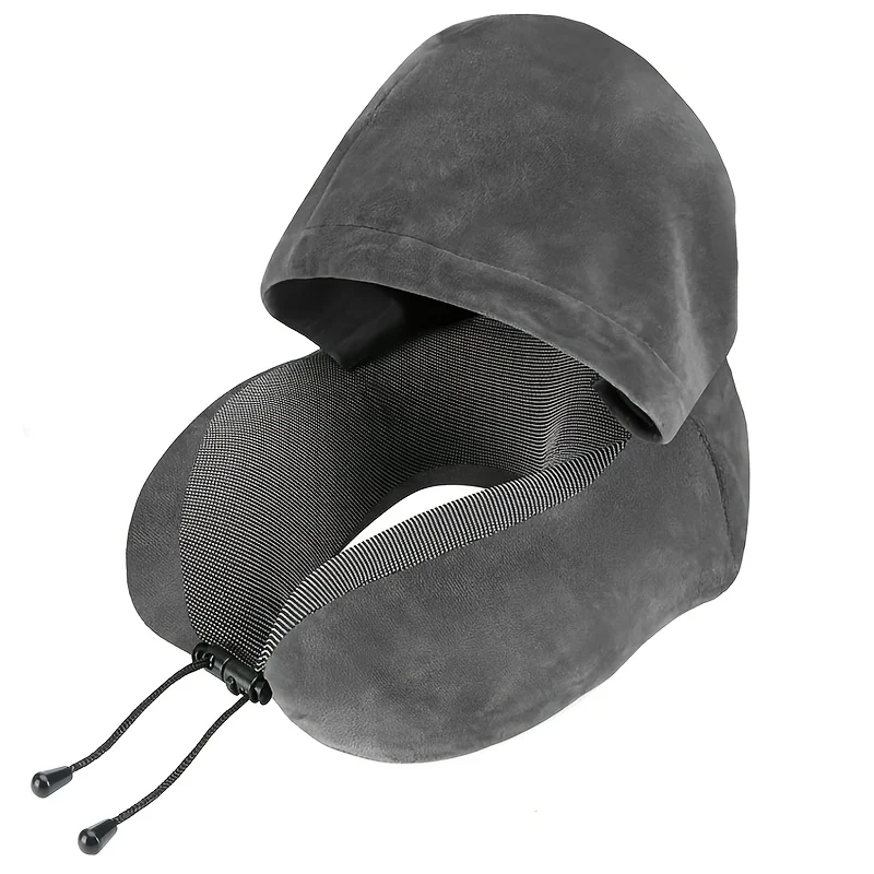 Hooded Adjustable U-Shaped Travel Neck Pillow with Polyester Fill
