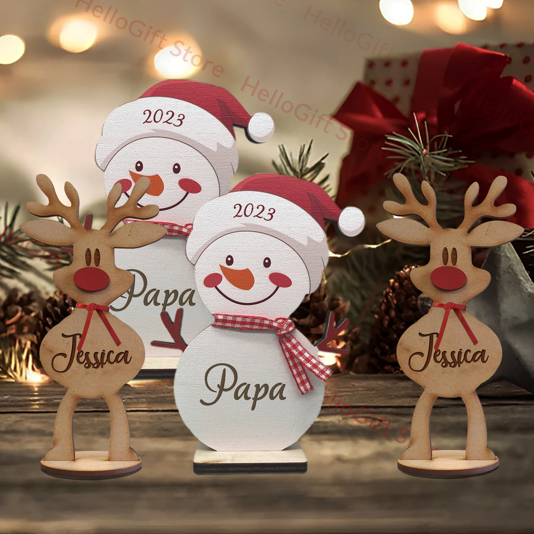 Personalized Custom Christmas Gifts Reindeer and Snowman Decor Xmas Ornaments for Family DecorationTable Setting Place Names