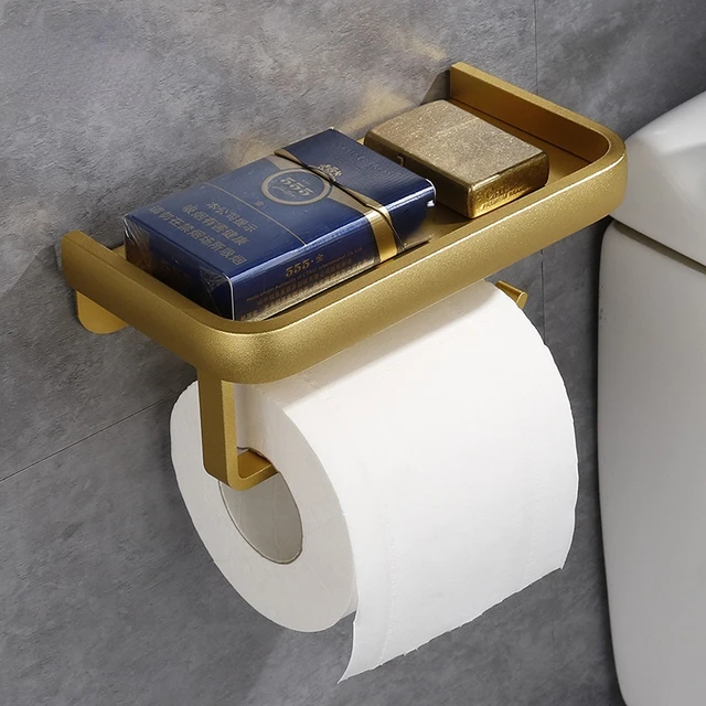 Double Gunmetal Grey Toilet Paper Holder Hotel Matte Black/ Gold/ White  Thickened Bathroom Toilet Roll Holder with Shelf