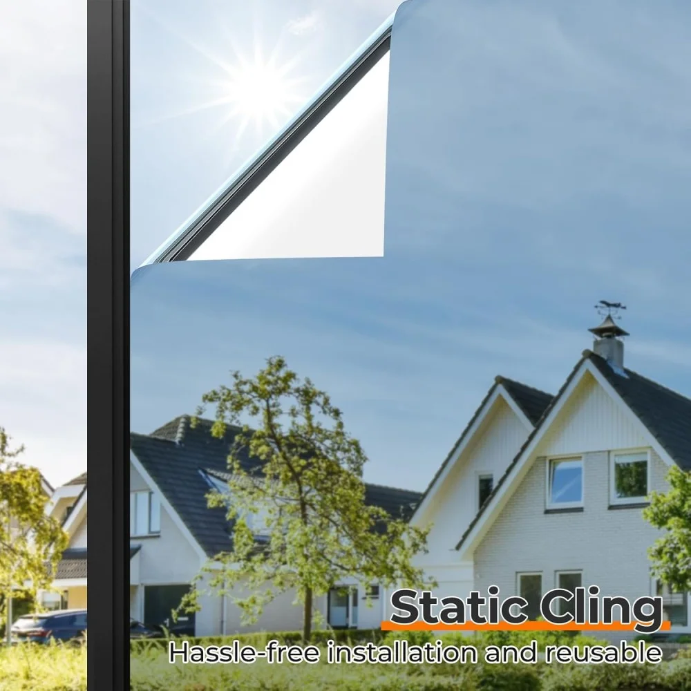 Window Privacy Film One Way Daytime Privacy Static Cling Sun Blocking Anti UV Reflective for Home and Office