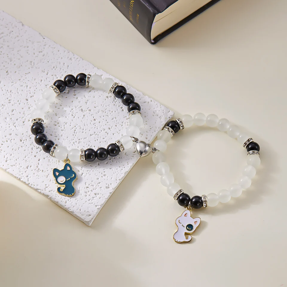 Bracciali Magnetici Anima Gemella Per Coppia - 2 Pezzi Regolabili Con Ciondoli E Corda Intrecciata
