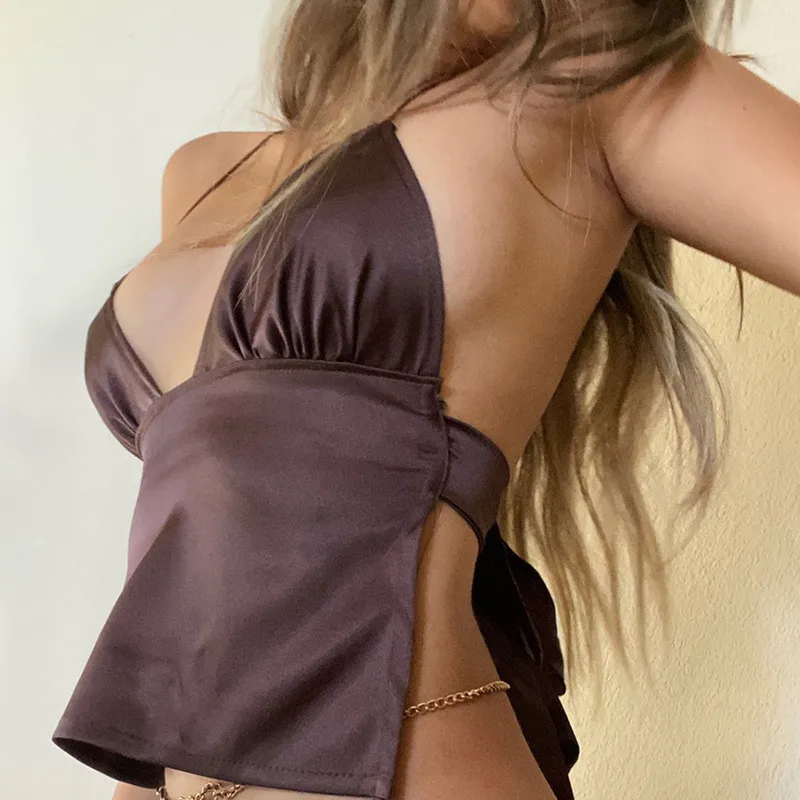

Y2K Vintage Backless Tie Up Halter Top Fairy Core Grunge 2000s Aesthetic Clothes Chic Women Sweet Girl Crop Top Chest Wrap Vest