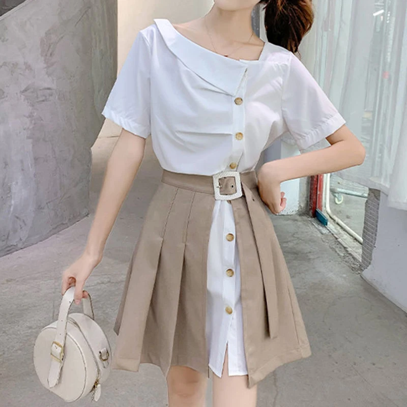 2024 Summer New Suit Women's Dress Fold Design Sense Fashion Shirt Skirt Two-piece Set