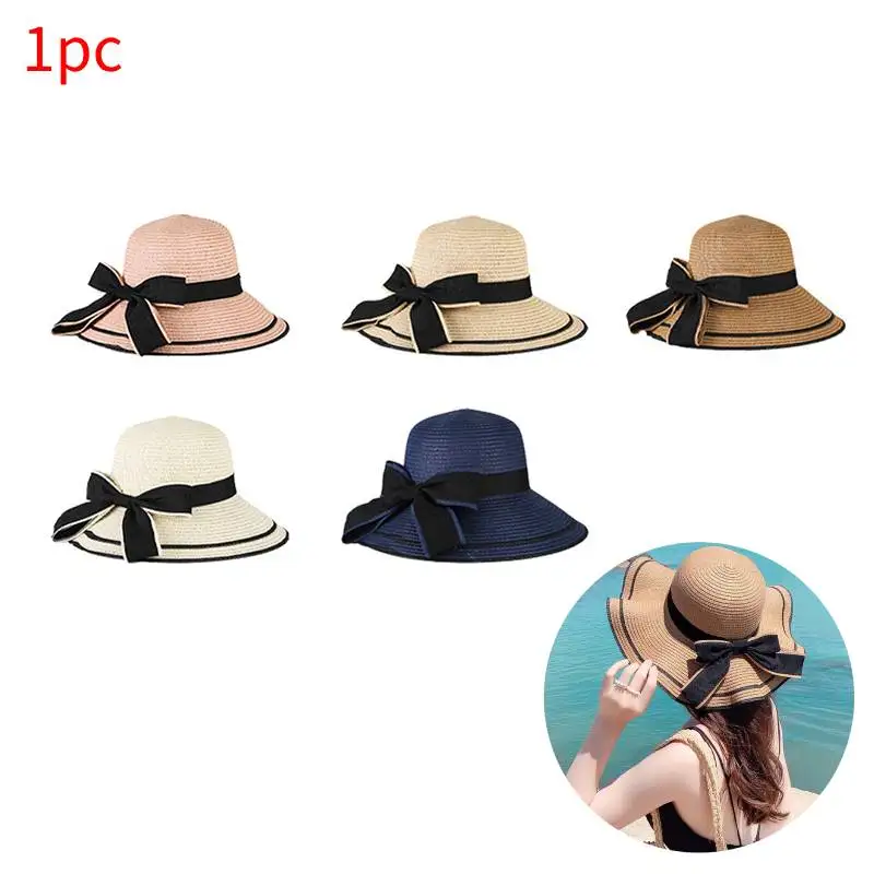 Beach Korean Straw Hat Summer Women Visor Bucket Hat Fisherman Hand weaving Panama Girl Fishing Chapeau Sun Hats