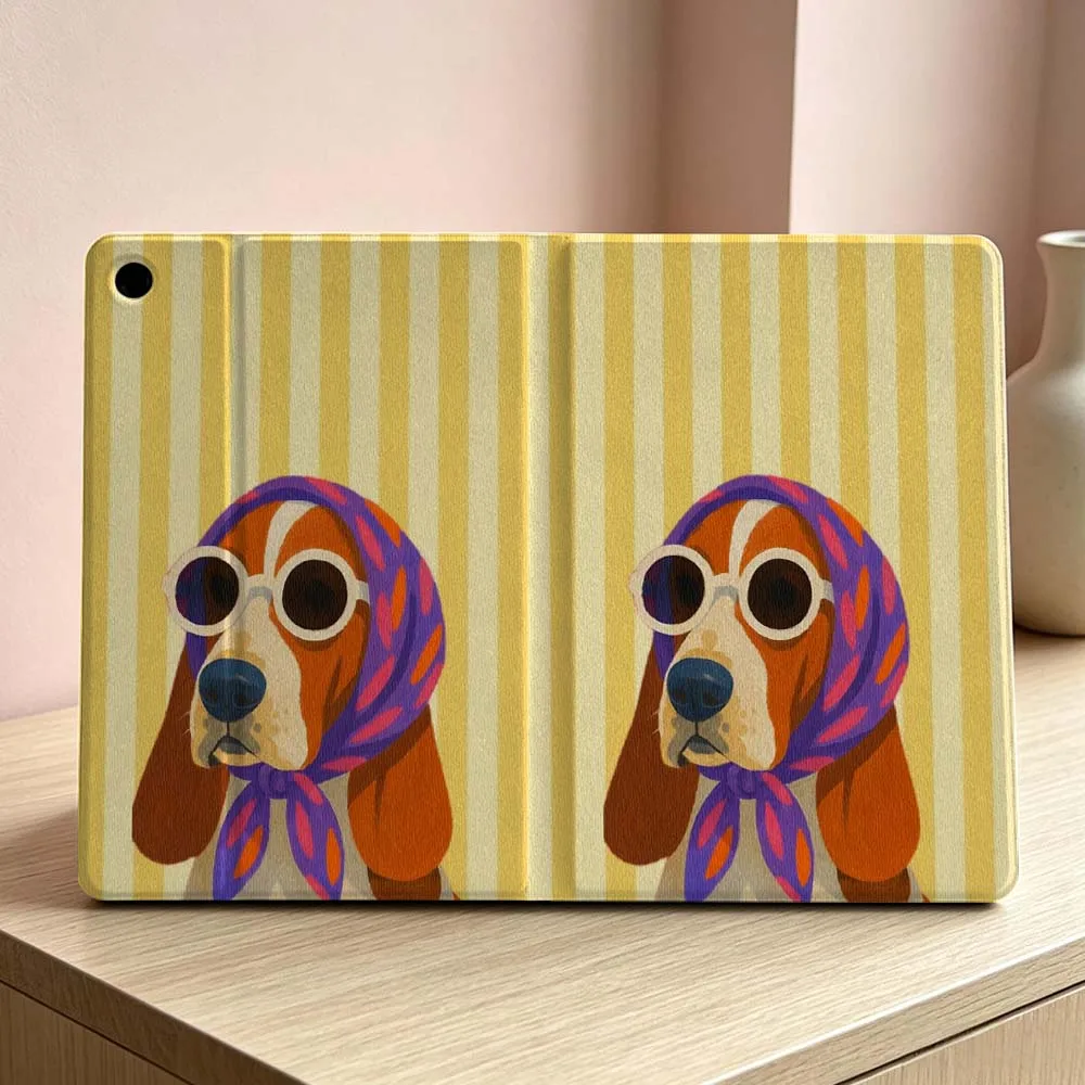 Minimalist Striped Dog Pattern Soft Tablet Case