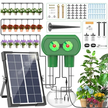 Système d'irrigation solaire, kit d'irrigation goutte-à-goutte à double pompe de type divisé, dispositif d'arrosage simple pour jardin et cour d'extérieur 1