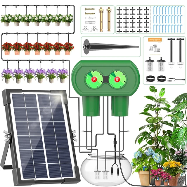 Système d'irrigation solaire, kit d'irrigation goutte-à-goutte à double pompe de type divisé, dispositif d'arrosage simple pour jardin et cour d'extérieur 1