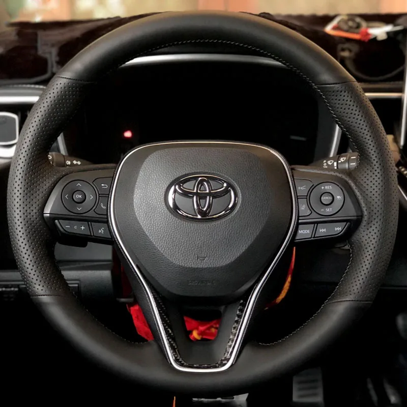 

Hand Sewing Car Steering Wheel Cover for Toyota Corolla Highlander RAV4 Sienna Camry Levin Car Genuine Leather Accessories Black