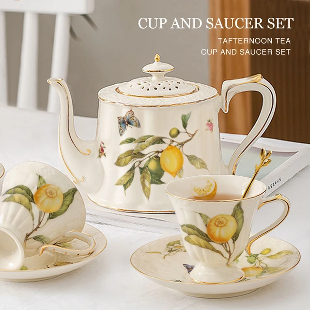 Set 6 Espresso Cups & Saucers Lemon Flowers