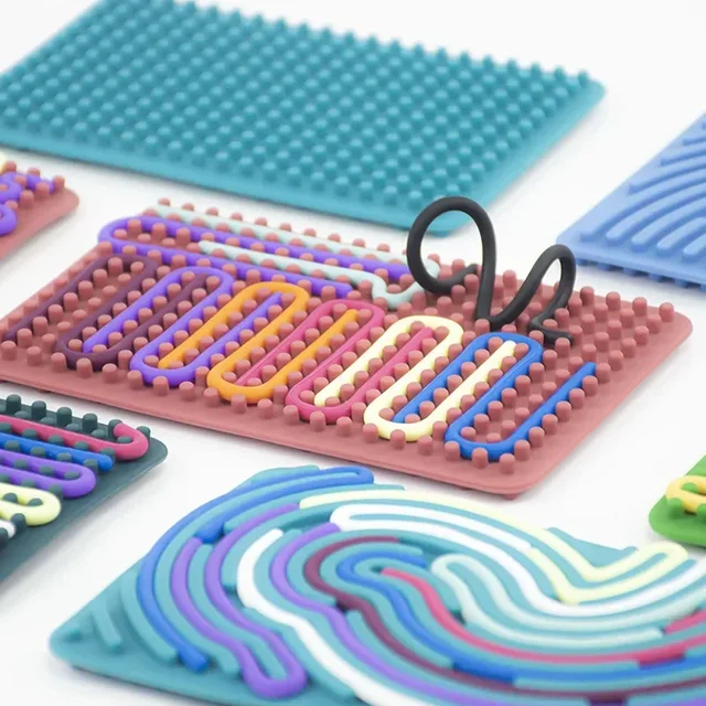 Sensory Activity Board for Kid Busy Board Motor Skills Montessori Toy Relaxing Stress Colored Silicone Rod Travel Toy Gift Boy 2