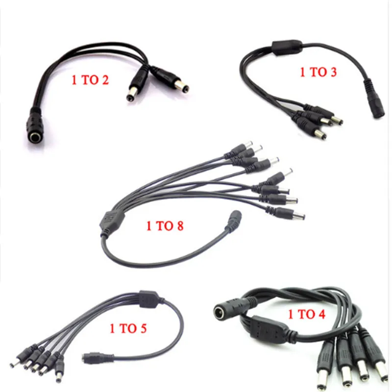 

12V DC Power Splitter Plug 1 Female to 2 3 4 5 6 8 Male CCTV Cable Camera Cable CCTV Accessories Power Supply Adapter 2.1*5.5mm