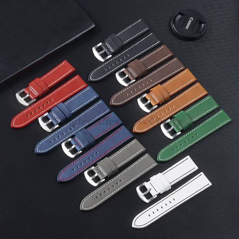Vintage Leather Watch Band Strap with Stainless Steel Buckle - Unisex Sports Accessory