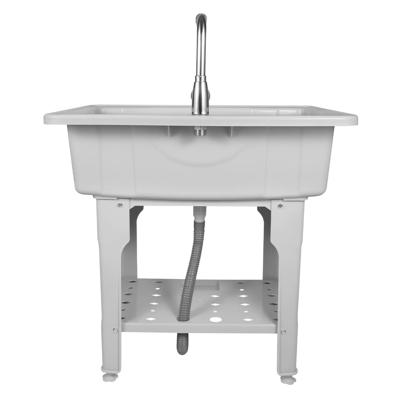 Utility Sink Laundry Tub for Laundry Room, Freestanding Plastic Laundry Sink w/Washboard, Portable Wash Bowl Basin w/Cold&Hot 3
