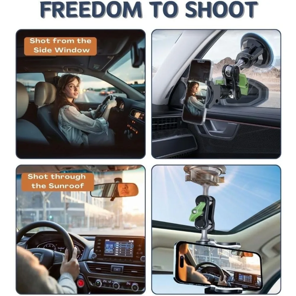 Suction Cup Phone Mount Ultra-Stable 360 Rotation Phone Holder Stand for Vlog Shooting for Windshield Roof Glass Car Window Fit