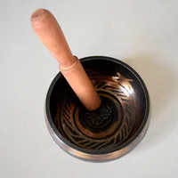Tibetan Brass Small Singing Bowl 8CM Six Wds Mantras Buddhist Meditation Basin 1