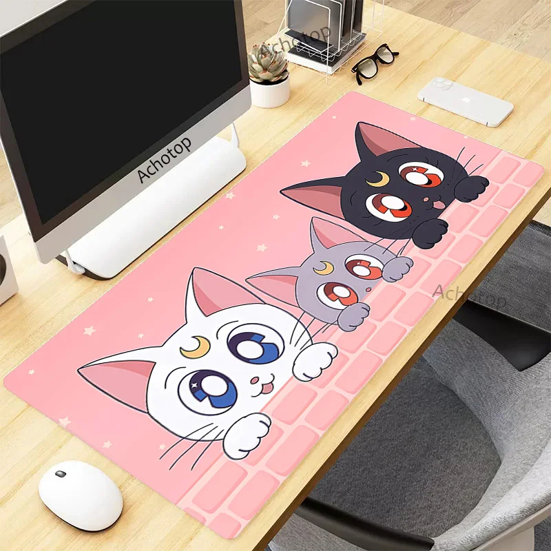 

Cute Cat Large Pink Mouse Pad Kawaii Anime Mousepad Student Office Deskpad Keyboard PC Desk Mat Table Mausepad Carpet 100x55 Pad